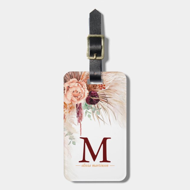 Pampas Grass Terracotta Flowers Monogram Bagagebricka (Vertikal Framsida)