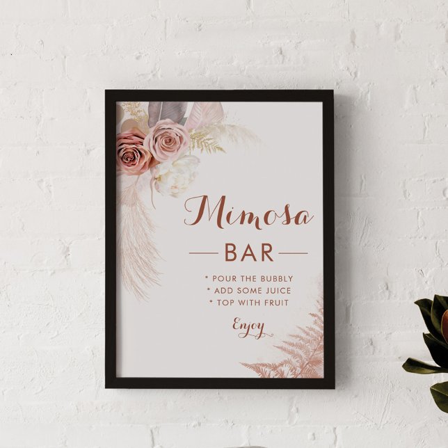 Pampas Grass Terracotta Mimosa Pub-tecken Poster (Pampas Grass Bridal Shower Mimosa Bar Sign )