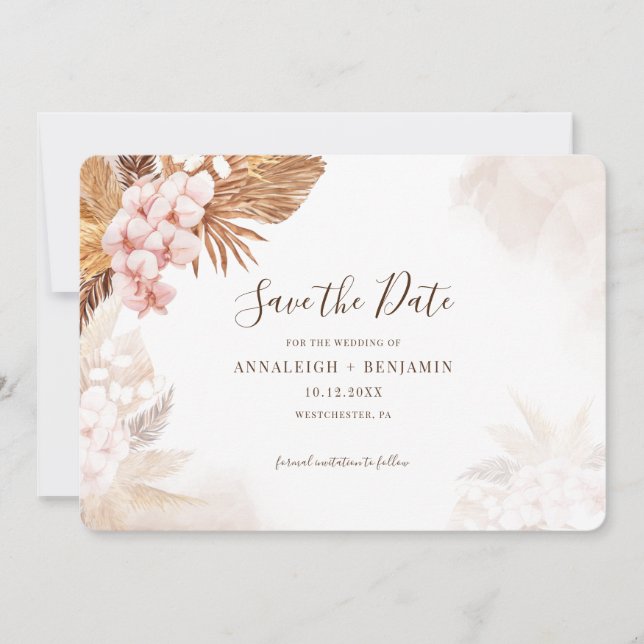 Pampas Grass Terracotta Rosa Blommigt Watercolor Spara Datumet (Framsida)