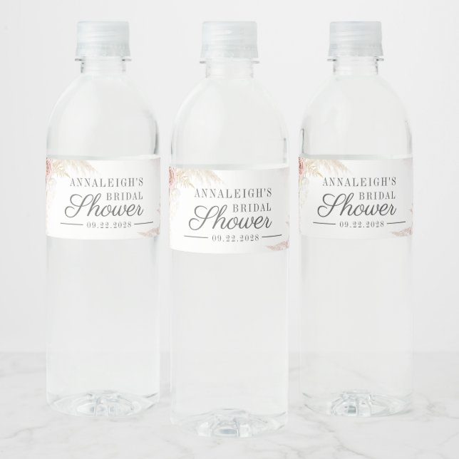 Pampas Grass Terracotta Script Möhippa Vattenflaska Etikett (Flaskor)