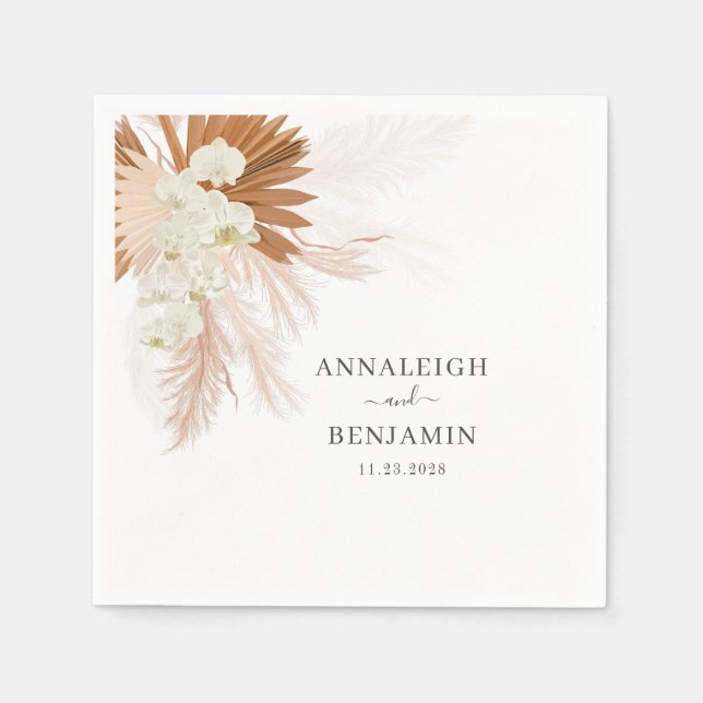 Pampas Grass Terracotta-skript Minimalist Bröllop Pappersservett (Framsidan)