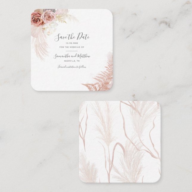 Pampas Grass Terracotta-skript Spara datumkortet Fyrkantigt Visitkort (Fram/baksida)