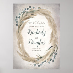 Pampas Grass Wandeans Boho Bröllop Välkomstecken Poster