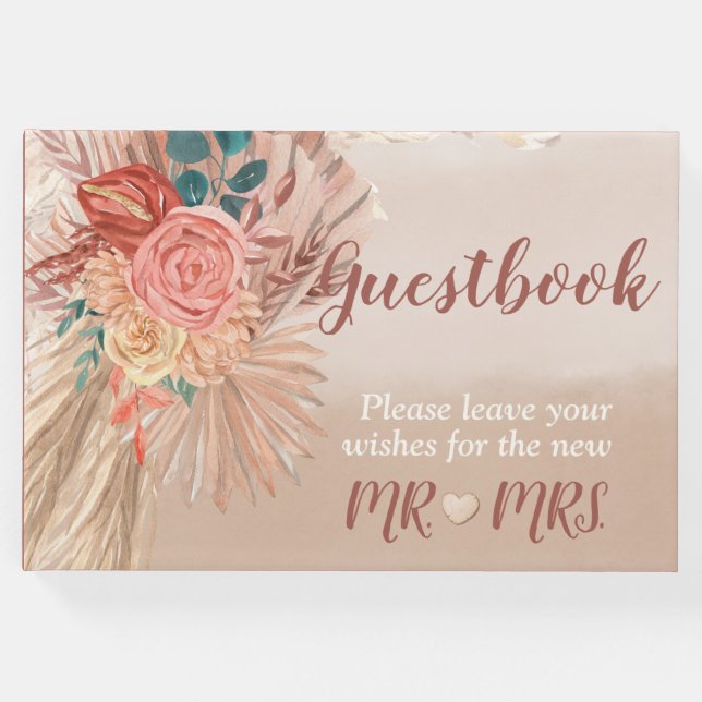 Pampas Grass Watercolor Blommigt Terracotta Ombre Gästböcker (Framsida)