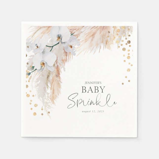 Pampas Grass White Blommigt Baby Sprinkle Pappersservett (Framsidan)