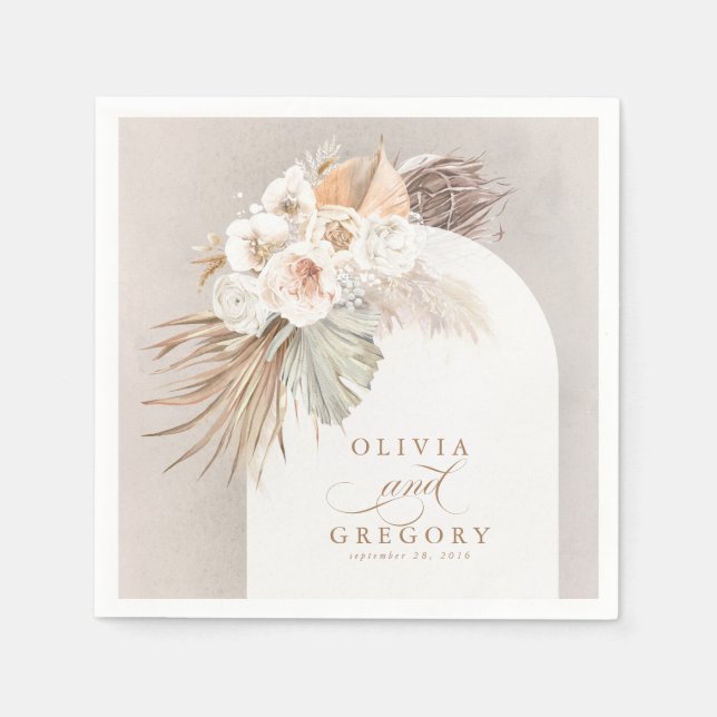 Pampas Grass White Blommigt Boho Bröllop Pappersservett (Framsidan)