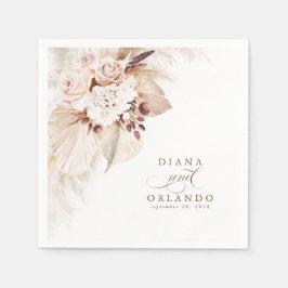 Pampas Grass White Blommigt Boho Bröllop Pappersservett