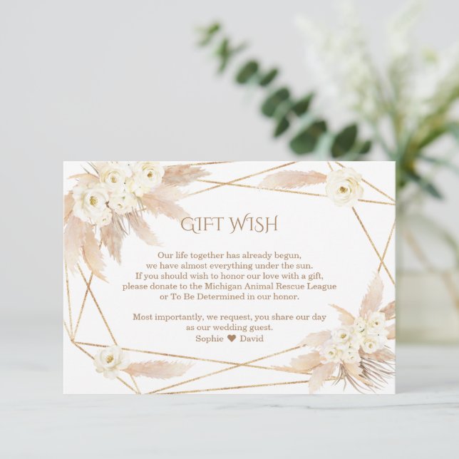 Pampas Grass White Flowers Wedding Gift Wish  Tilläggskort (Stående Fram)
