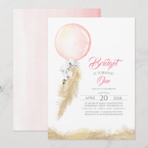 Pampas Grass White Orchids Balloon Exotic Birthday Inbjudningar