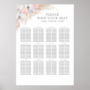 Pampas Grass White Orchids Bröllop Sittdiagram Poster