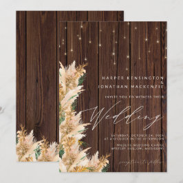 Pampas Grass Wood Twinkle Ljus Boho Bröllop Inbjudningar