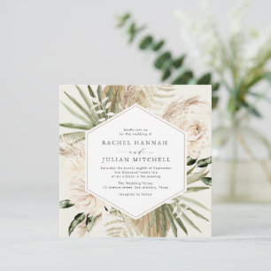 Pampas greenery beige vattencolor blommigt bröllop inbjudningar
