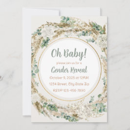 Pampas Greenery Neutralt Tone Boho Gender Reveal Inbjudningar