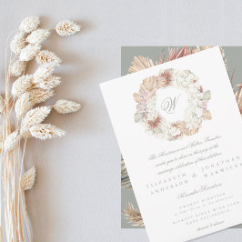 Pampas Grönt för andningsförlust Monogram Elegant Inbjudningar