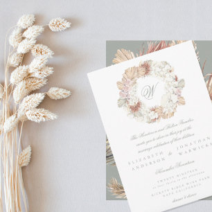 Pampas Grönt för andningsförlust Monogram Elegant Inbjudningar