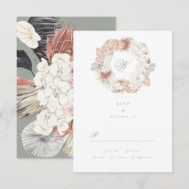 Pampas Grönt för andningsförlust Monogram Elegant OSA Kort (Fram/baksida)