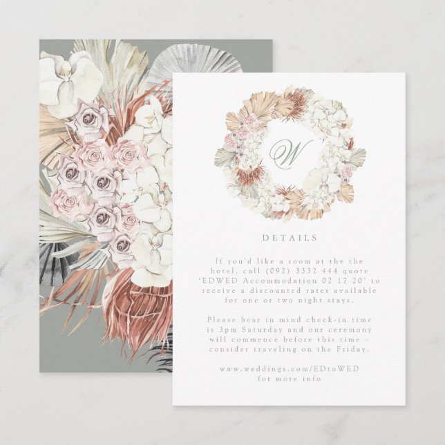 Pampas Grönt för andningsförlust Monogram Elegant OSA Kort (Fram/baksida)