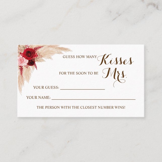 Pampas Hur många Kisses för mrs Shower-spelkortet Placeringskort (Framsida)