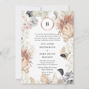 Pampas Modern Ram   Monogram för guldolja   Vit Inbjudningar