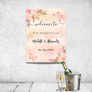 Pampas ro guld blommigt-fjäril, välkomna bröllop poster
