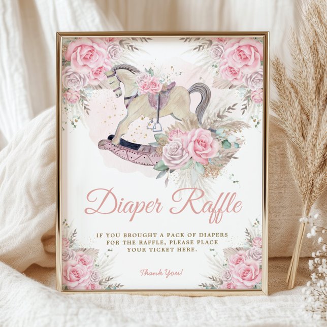 Pampas Rosa Blommig Gunghäst Blöjlotteri Poster (Skapare uppladdad)