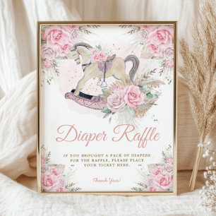 Pampas Rosa Blommigt Rocking Horse Diaper Raffle Poster