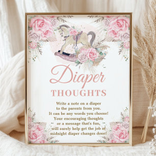 Pampas Rosa Blommigt Rocking Horse Diaper Thoughts Poster