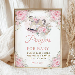 Pampas Rosa Blommigt Rocking Horse Prayer för Baby Poster
