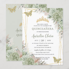 Pampas Sage Grönt Blommigt Butterflies Quinceañera Inbjudningar
