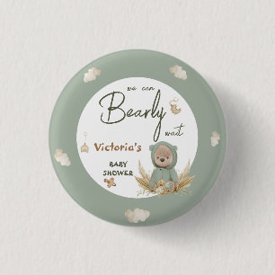 Pampas Teddybjörn Grön Baby Shower Favor Knapp