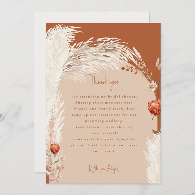 Pampas Terracotta Bröllopsdusch Tack (Fram/baksida)