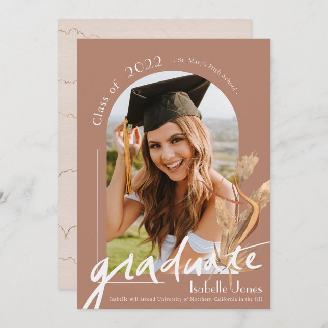 Pampas Terracotta Photo Studenten Annoucement Inbjudningar (Fram/baksida)