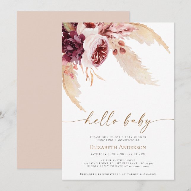 Pampas Tropical Desert Grass Baby Shower Inbjudningar (Fram/baksida)