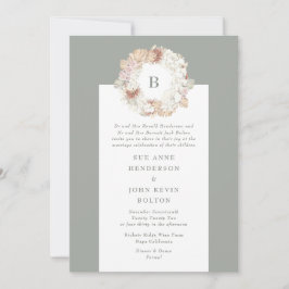 Pampas WAN Moss Grönt Monogram Bröllop Inbjudningar