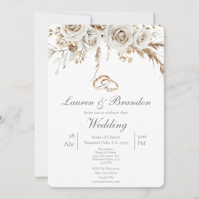 Pampas white boho Wedding invitation Inbjudningar (Framsida)