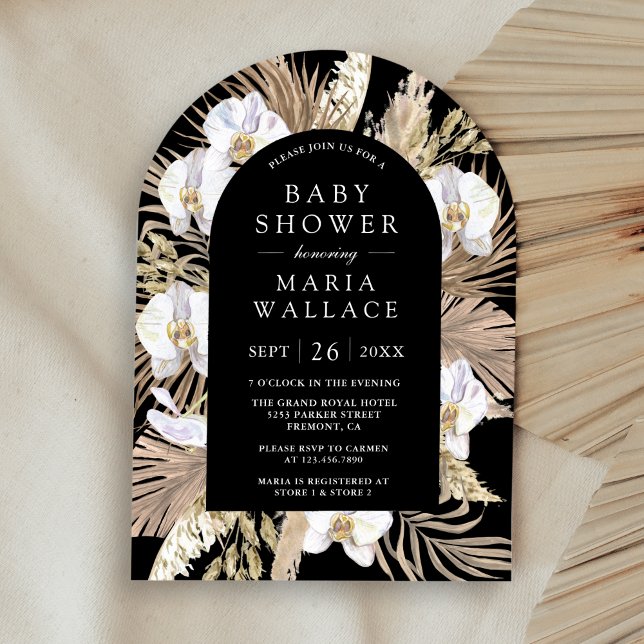 Pampas White Orchid Black Arch Baby Shower Inbjudningar (Skapare uppladdad)