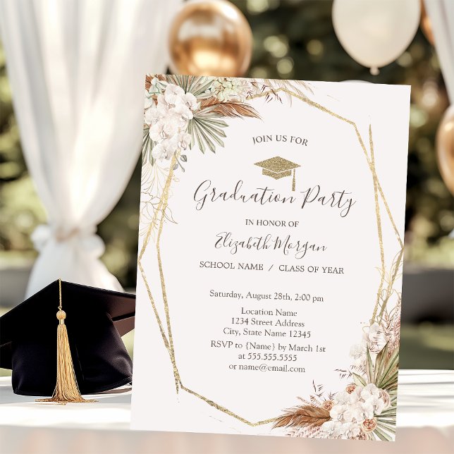 Pampasblommor, examenshatt, examen  inbjudningar (Skapare uppladdad)