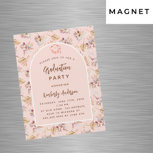 Pampasblommor rose gold lyxlig examensfest magnetisk inbjudningskort