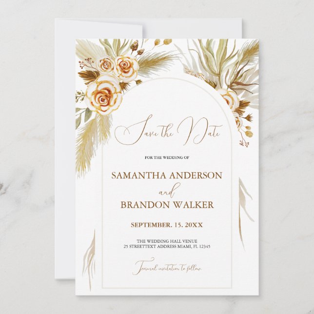 Pampasgräs akvarell boho elegant Save the Date Inbjudningar (Framsida)