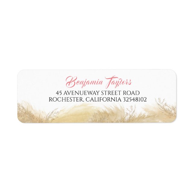 Pampasgräs Akvarell Exotisk Returadress Etikett (Framsidan)