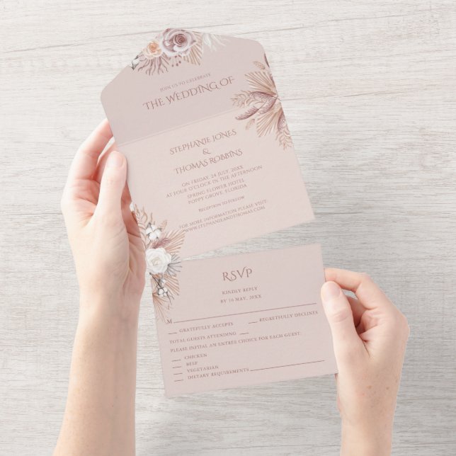 Pampasgräs Allt i ett bröllopsinbjudan RSVP (Tearaway)