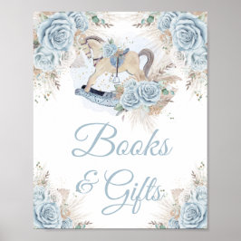 Pampasgräs Blå Blommig Gungande Trähäst Böcker Gåv Poster