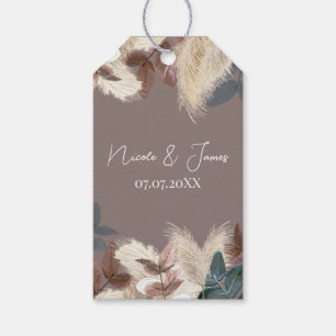 Pampasgräs & blad jordnära bohemisk bröllop presentetikett