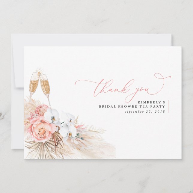 Pampasgräs Blommig Rosa Bröllopsfest Tack Kort (Framsida)