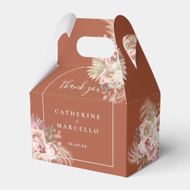 Pampasgräs Blommig Terrakotta Båge Bröllop Presentaskar (Framsidan Sidan)