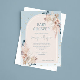 Pampasgräs Boho Blå Bebis Shower Inbjudningar