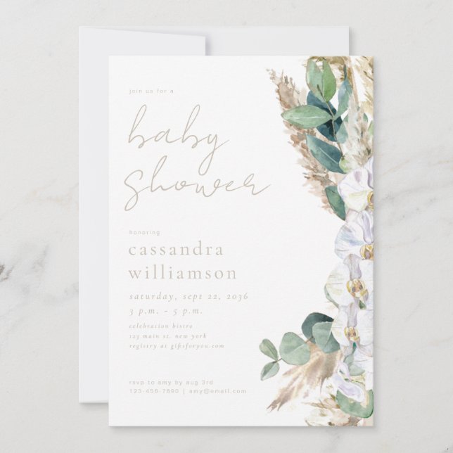Pampasgräs Boho Blommig Bebis Shower  Inbjudningar (Framsida)