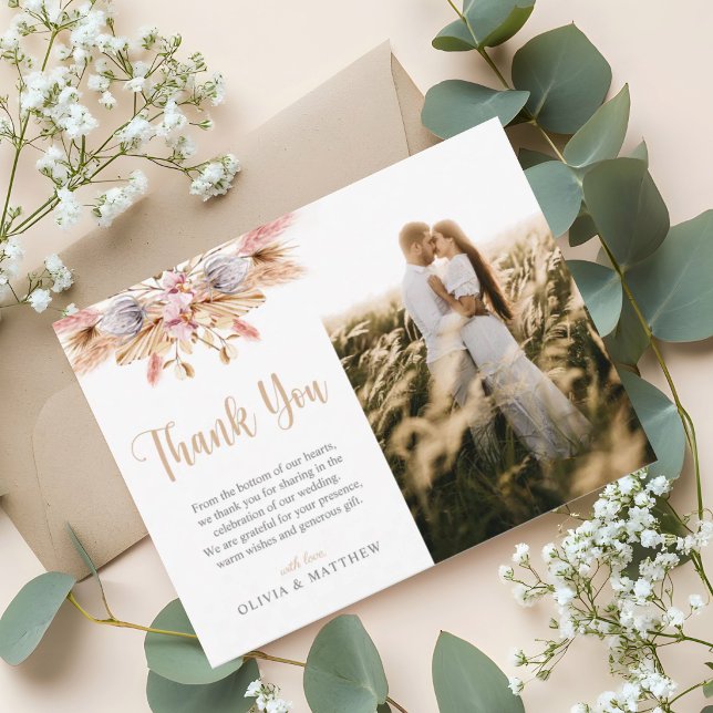 Pampasgräs Boho Blommig Foto Bröllop Tack Kort (Skapare uppladdad)