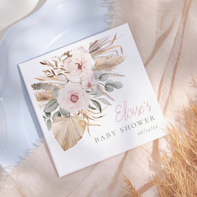 Pampasgräs Boho Elegant Flickor Bebisens Första Pa Pappersservett (Skapare uppladdad)