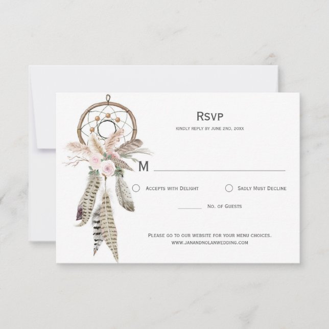 Pampasgräs Boho-fjädrar Drömfångare RSVP-kort OSA Kort (Framsida)